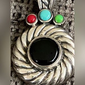 Sterling silver pendant amethyst center with dots of coral, turquoise